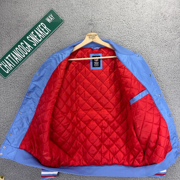 NFL Jackets Mens Medium Tennessee Huston Oilers Football Varsity Letterman Snap - Picture 10 of 11